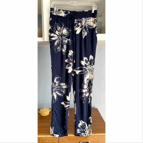 Donna Karen Floral Print Crepe De Chine Track Pant - Picture 2 of 6